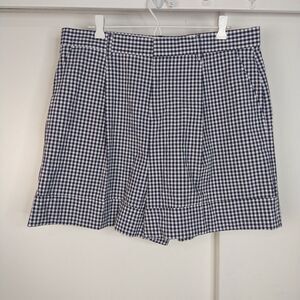 Asos Cuffed Shorts Side Womens Size 16 36W Navy Blue White Pleated Front Pockets